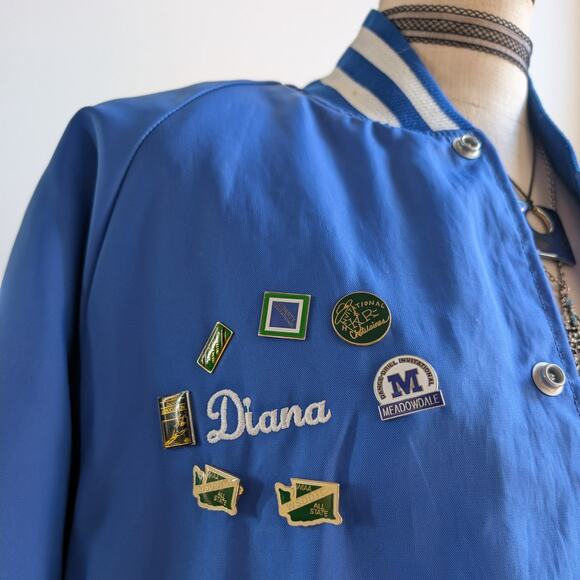 Vintage Blue Varsity Bomber Jacket Preppy Liberty Drill Team Sporty Coat Medium - Picture 6 of 16